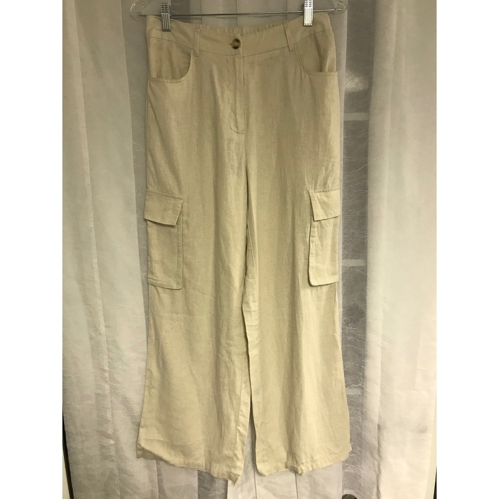 Sincerely Jules Womens Beige Linen Blend Wide Leg Cargo Pants M High Rise NWT‎